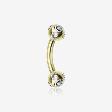 Gold Plated Aurora Gem Ball Curved Barbell Eyebrow Ring-Clear Gem